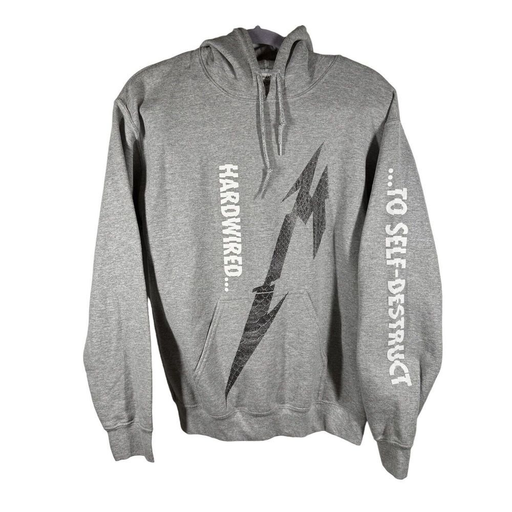 Metallica Hardwired Hoodie Mens S Gray Sleeve Graphic Destruct Sweatshirt RARE‎